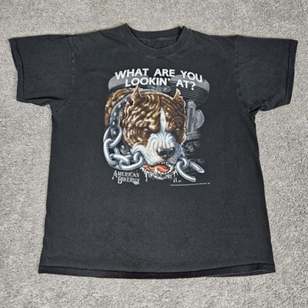 Vtg 3D Emblem American Biker Pitbull T-Shirt Mens XL Single Stitch 90s